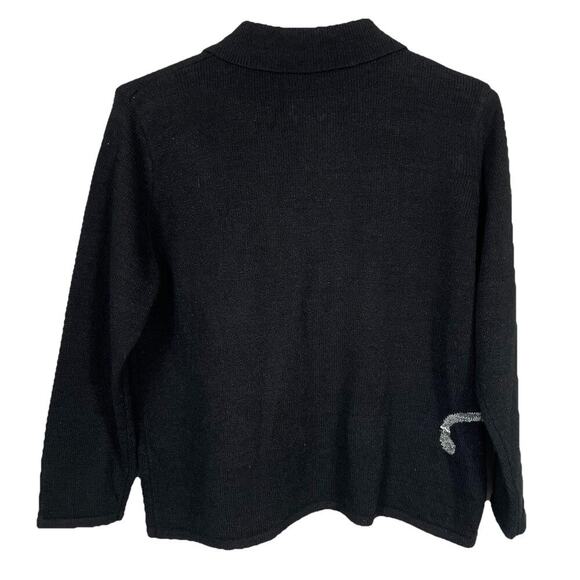 VTG Allison Daley Beaded Cat Sweater Size PL Black Full Zip Cardigan Fun Classic - Picture 2 of 16